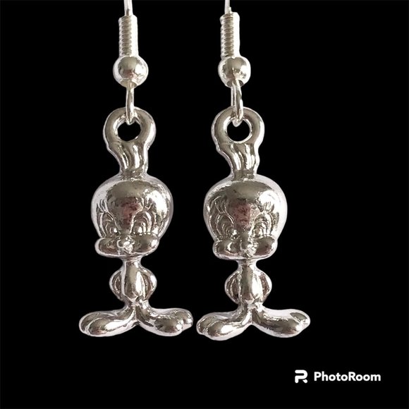 Vintage Tweety Bird Charm Earrings Looney Tunes Warner Bros. Silver Plated Charm - Picture 11 of 11
